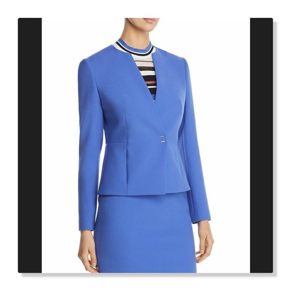 Hugo Boss 'Jisula' Collarless Ponte Suit Blazer - size 8 in Blue